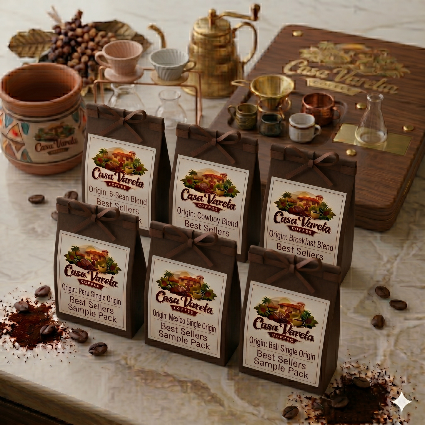 Best Sellers Sample Pack: 6-Bean, Cowboy, Breakfast, Peru, Mexico, Bali